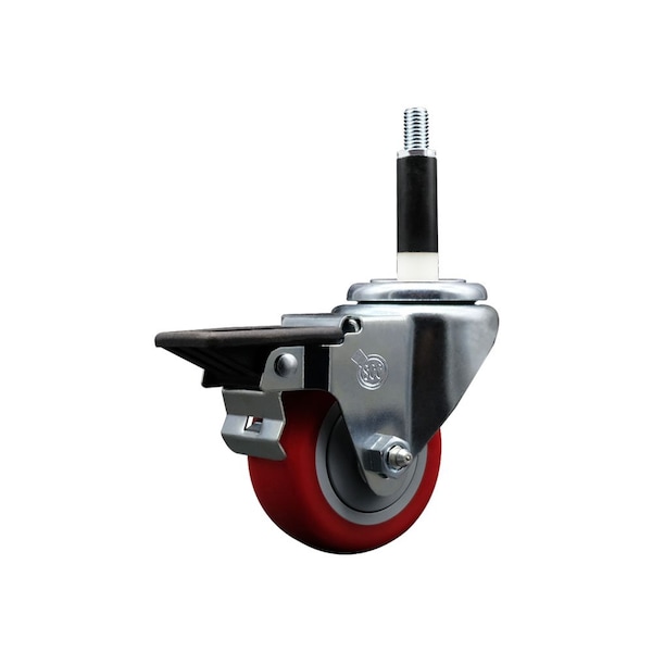 Service Caster 3'' Red Poly Swivel 7/8'' Expanding Stem Caster with Brake SCC-EX20S314-PPUB-RED-PLB-78 - main